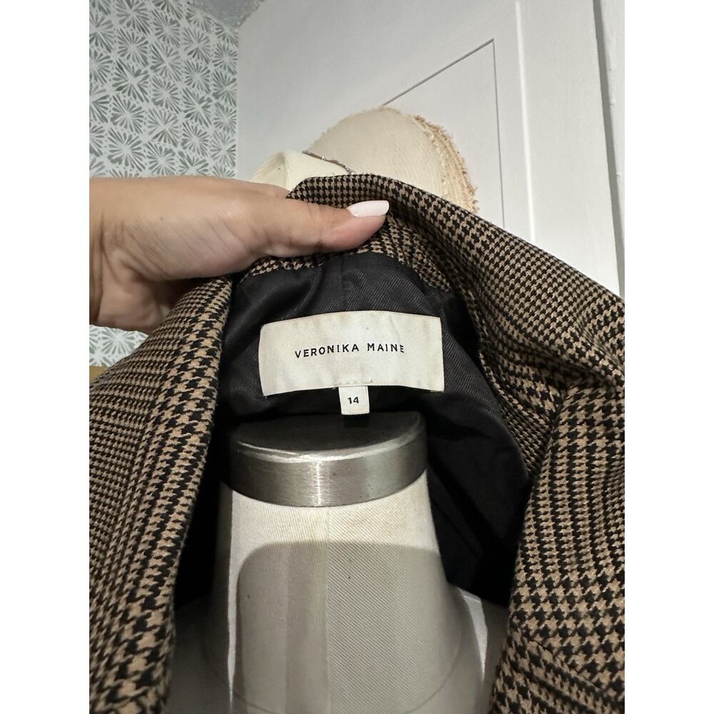 Veronika Maine Houndstooth Plaid Blazer in Brown Sugar Size 14 - Picture 6 of 10